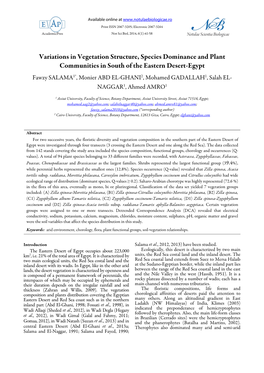 Variations in Vegetation Structure, Species Dominance and Plant