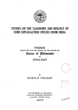STUDIES on the TAXONOMY and BIOLOGY of SOME DIPLOGASTRID SPECIES from INDIA Tdoctor of Pbili)!