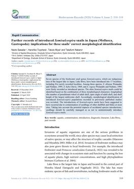 Further Records of Introduced Semisulcospira Snails in Japan (Mollusca, Gastropoda): Implications for These Snails’ Correct Morphological Identification