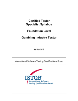 Gambling Industry Tester Specialist Syllabus V2019