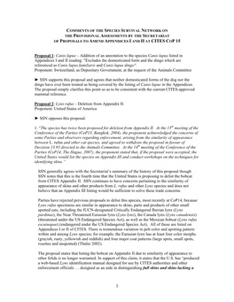 Comments of the Species Survival Network on the Provisional Assessments by the Secretariat of Proposals to Amend Appendices I and Ii at Cites Cop 15