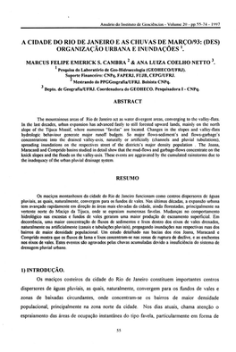 A Cidade Do Rio De Janeiro E As Chuvas De Março/93: (Des) Organização Urbana E Inundações I