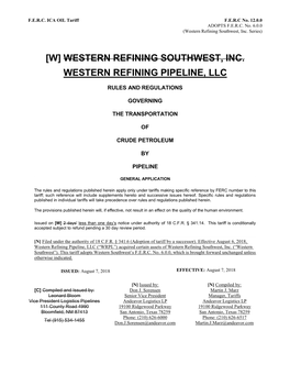 Western Refining Southwest, Inc. Western Refining Pipeline, Llc