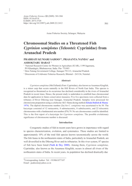 Chromosomal Studies on a Threatened Fish Cyprinion Semiplotus (Teleostei: Cyprinidae) from Arunachal Pradesh