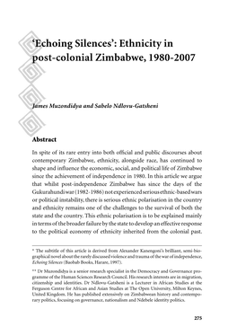 Ethnicity in Post-Colonial Zimbabwe, 1980-2007