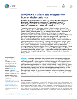 MRGPRX4 Is a Bile Acid Receptor for Human Cholestatic Itch