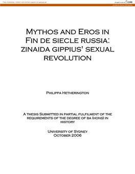 Mythos and Eros in Fin De Siecle Russia: Zinaida Gippius' Sexual Revolution