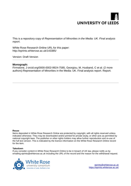 Representation of Minorities in the Media: UK. Final Analysis Report