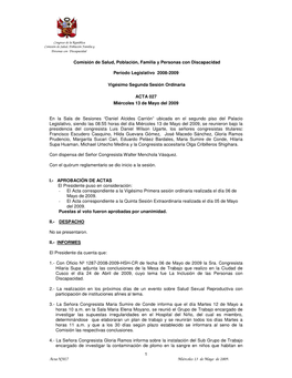 Acta Nº027 Miércoles 13 De Mayo De 2009. 1 Comisión De Salud
