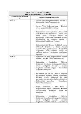 IRODÁNK ÁLTAL ELVÉGZETT KÖZBESZERZÉSI REFERENCIÁK Közbeszerzési Eljárások Ellátott Feladatok Ismertetése Év 2017