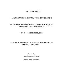 Marine Environment Management Training