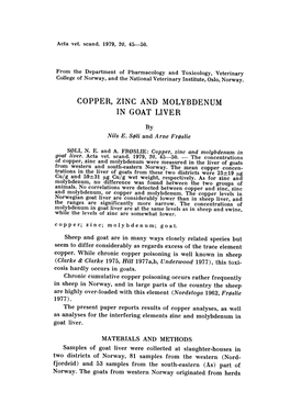 Copper, Zinc and Molybdenum in Goat Liver