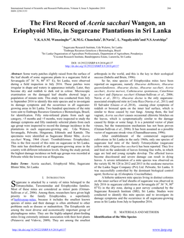 The First Record of Aceria Sacchari Wangon, an Eriophyoid Mite, in Sugarcane Plantations in Sri Lanka