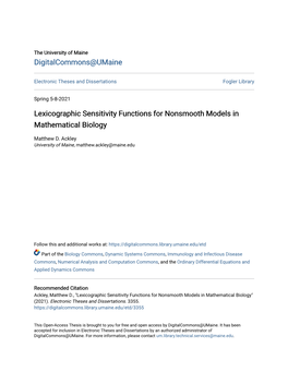 Lexicographic Sensitivity Functions for Nonsmooth Models in Mathematical Biology