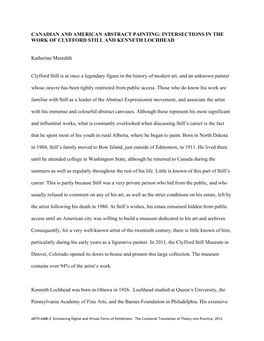 Canadian and American Abstract Painting: Intersections in the Work of Clyfford Still and Kenneth Lochhead