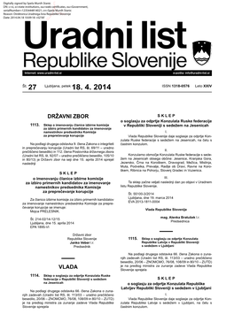 Uradni List Republike Slovenije Internet: E-Pošta: Info@Uradni-List.Si