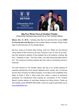 Big Four Wows Fans at Venetian Theatre Hong Kong Cantopop Stars Performs at the Venetian Macao
