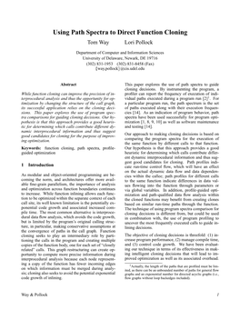 Using Path Spectra to Direct Function Cloning Tom Way Lori Pollock