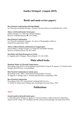 Sandro Stringari: Publications Since 1996