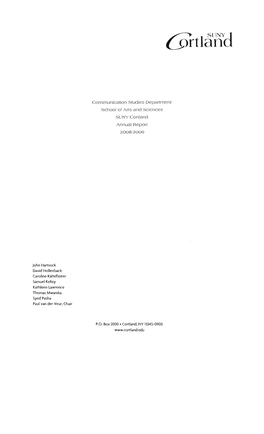 Communication Studies Department Scllool of Art S and Sciences SUNY Cortland Annual Hepor! 2008-2009