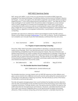 NIST Seminar Announcement 2016