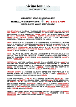 Totem E Tabù (Ac)Cogliere Nuove Complessita’