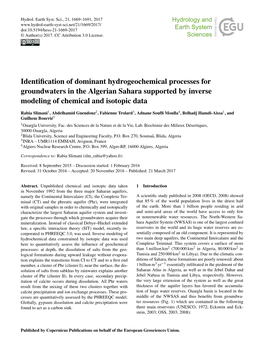 Identification of Dominant Hydrogeochemical Processes for Groundwaters in the Algerian Sahara Supported by Inverse Modeling of C