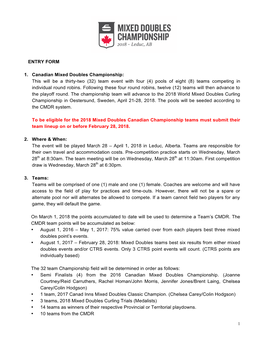 ENTRY FORM 1. Canadian Mixed Doubles Championship: This Will