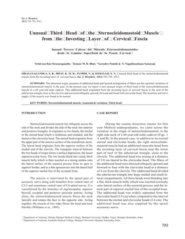 Unusual Third Head of the Sternocleidomastoid Muscle from the Investing Layer of Cervical Fascia