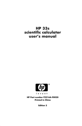 HP 33S Scientific Calculator User's Manual