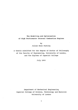 The Modelling and Optimisation of High Performance Internal Combustion Engines