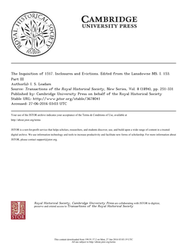 The Inquisition of 1517. Inclosures and Evictions. Edited from the Lansdowne MS