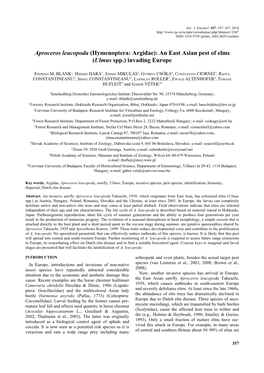 Aproceros Leucopoda (Hymenoptera: Argidae): an East Asian Pest of Elms (Ulmus Spp.) Invading Europe