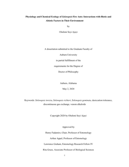 I Physiology and Chemical Ecology of Solenopsis Fire