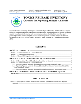 TOXICS RELEASE INVENTORY Guidance for Reporting Aqueous Ammonia