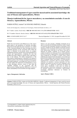 Traditional Management of Agave Used for Mezcal and Its Associated Knowledge: the Case of Oaxaca and Aguascalientes, México