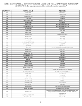 NORTH REGION LAKES and PONDS WHERE the USE of LIVE FISH AS BAIT WILL BE RETAINED by ADDING: "S-11: the Use Or Possession of Live Baitfish/Live Smelts Is Permitted"