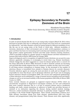 Epilepsy Secondary to Parasitic Zoonoses of the Brain