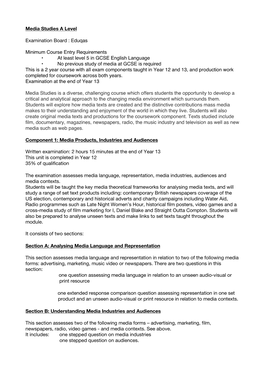 Media Studies a Level Examination Board