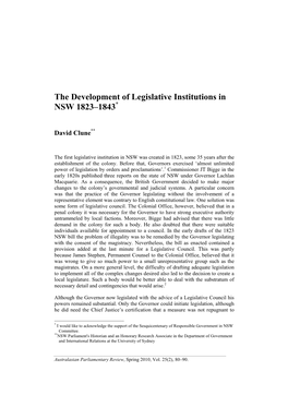 The Development of Legislative Institutions in NSW 1823–1843 *