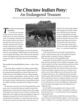 The Choctaw Indian Pony: an Endangered Treasure —Written by Screenwriter John Fusco for Women & Horses Magazine, March/April 2006