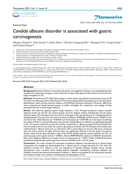 Theranostics Candida Albicans Disorder Is Associated with Gastric