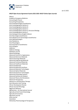 Kooperation E-Medien Österreich 1 Jan 11 2021 WILEY Open Access Agreement Austria 2021-2023: WILEY Online Open Journals Abacus