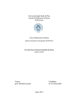 Un Secolo Di Battesimi Di Pisa (1457-1557)