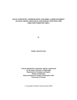 Race, Ethnicity, Immigration and Jobs: Labour Market Access Among Ghanaian and Somali Youth in the Greater Toronto Area