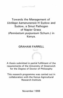 Towards the Management of Sydow, a Smut Pathogen of Napier Grass