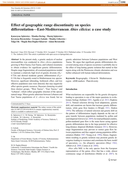 Effect of Geographic Range Discontinuity on Species Differentiation—East-Mediterranean Abies Cilicica:Acasestudy