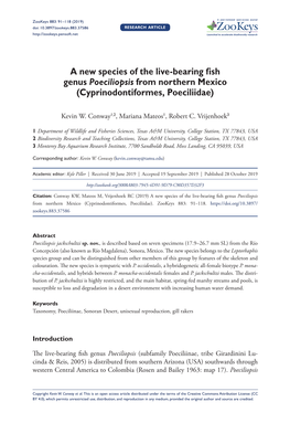 A New Species of the Live-Bearing Fish Genus Poeciliopsis from Northern Mexico (Cyprinodontiformes, Poeciliidae)