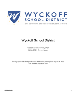 Wyckoff School District Restart and Recovery Plan