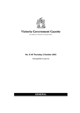 Victoria Government Gazette by Authority of Victorian Government Printer